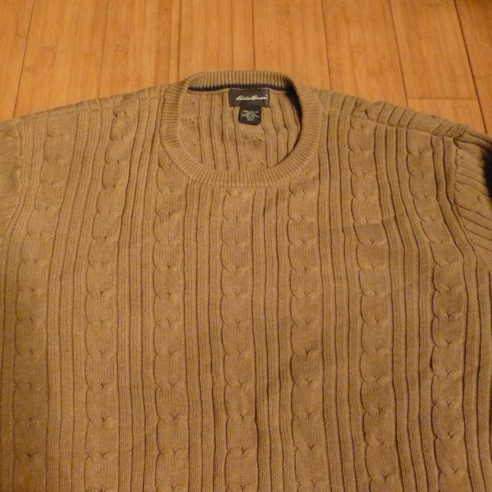 EDDIE BAUER CAMEL 100% COT CREW SWEATER XXL TALL